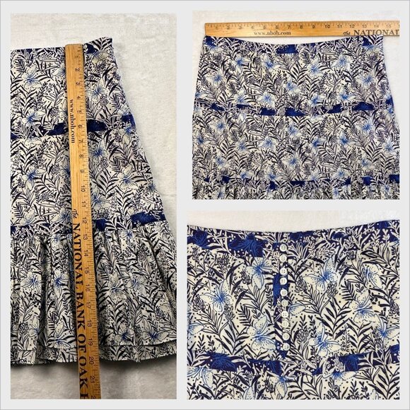 KAREN MILLEN Skirt Blue Floral Tiered Fit & Flare Sz 6 Feminine Butterfly Boho - Picture 12 of 14